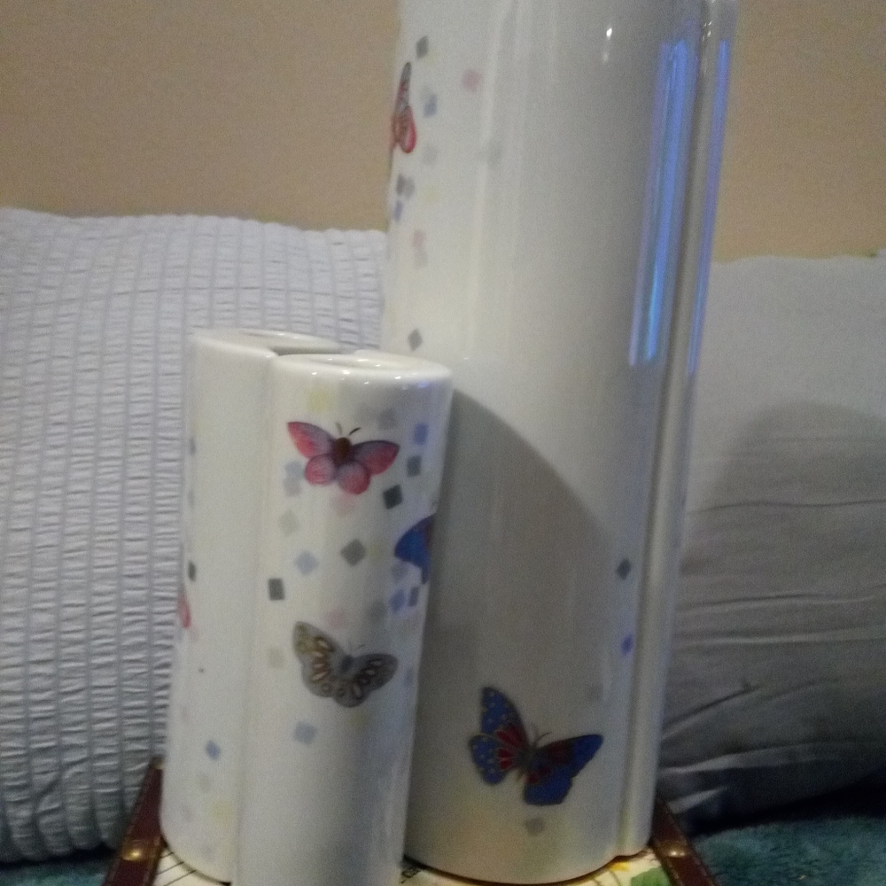 9) papillon butterfly vase and candlesticks